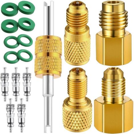 Adaptateur de réservoir de réfrigérant R134a R134a en laiton 1/4" à 1/2" Adaptateur de connexion de port de pompe à vide R134a Adaptateur de connexion de port de pompe à vide 1/2" à 1/4" (1/4)
