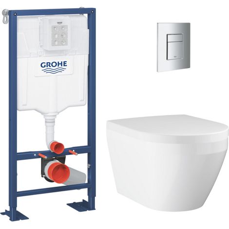 Solido pack WC bâti-support autoportant + WC sans bride Grohe avec abattant SoftClose + plaque (GRGRWR06-FR)