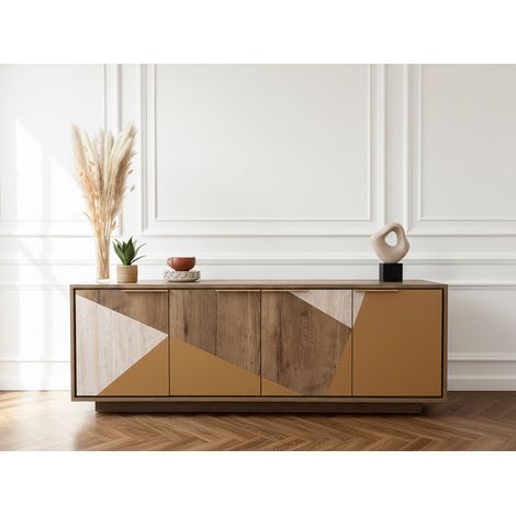 BOBOCHIC - Buffet 4 portes 190 cm TULUM effet bois et travertin