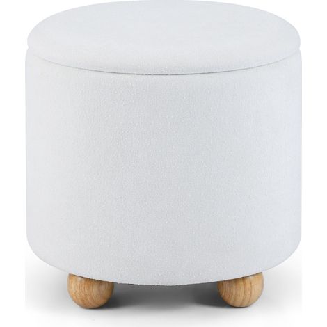 Puff contenitore rotondo 44,5 x 44,5 cm con coperchio rimovibile e spazio di archiviazione dal design accogliente in tessuto ciniglia bianco 200018283