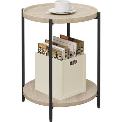 WOLTU Couchtisch rund, Beistelltisch mit 2 Ablagen, Wohnzimmertisch mit Abnehmbarer Tischplatte, Nachttisch Sofatisch Telefontisch für Wohnzimmer Schlafzimmer, aus MDF Metall, helle Eiche (1/5)