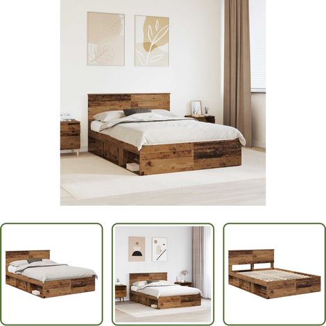 vidaXL Tête de lit -  Cadre de lit Bois ancien 140 x 190 cm Bois d'ingénierie (1/5)