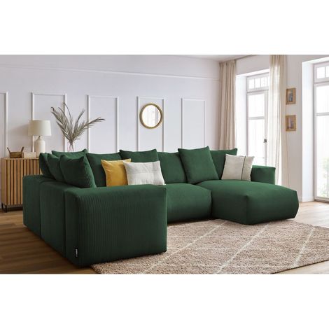 BOBOCHIC - Canapé panoramique fixe modulable VOLTAIRE 1 méridienne, 1 chauffeuse 2 place, 1 angle, 1 chauffeuse 1 place Angle droit Vert (1/5)