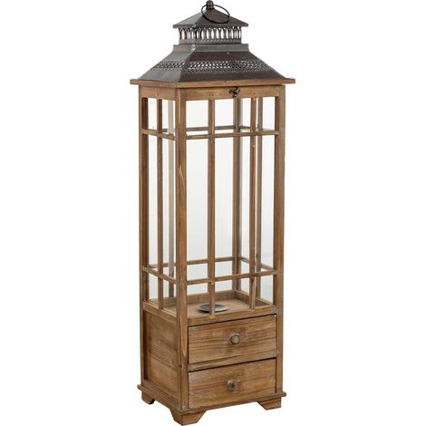 Farol de madera marrón 31x25.5x99h cm