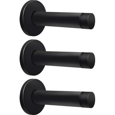 Ein Set aus 3 Türstoppern aus Metall zur Wandmontage, gefertigt aus Edelstahl 304, mit Gummispitzen, geeignet für Sockelleisten und Türgriffe, geräuschdämpfend, schwarz. (1/5)