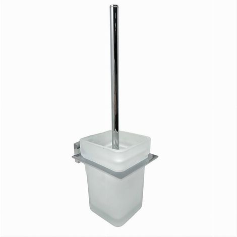 Cleafe - Porta Scopino Wc Scopettino Completo Vetro Satinato Fissaggio Parete Bagno Cubo 87220 - (1/5)