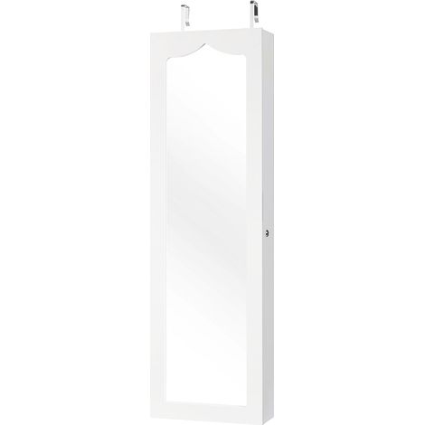 Mobiletto portagioie da parete 36,5 x 11,5 x 120 cm con specchio e luci LED automatiche design MDF bianco 200020727