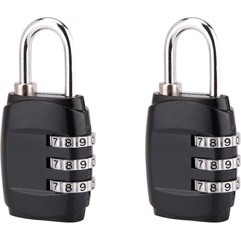 Lot de 2 cadenas à combinaison, cadenas à combinaison à 3 chiffres. Créez vos propres petits cadenas à combinaison pour casiers de salle de sport, valises, portes d'école (noir). (1/5)