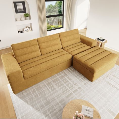 Canapé d’angle modulaire 253x161x89 cm orange en chenille sans cadre avec ottoman (1/5)