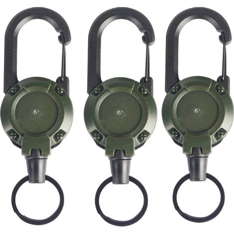 Porte-clés rétractable très résistant, porte-badge à mousqueton multifonction, porte-clés rétractable, cordon en acier inoxydable amélioré, convient pour homme et femme (vert) (1/4)
