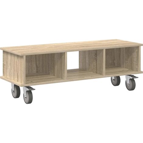 Meuble TV rectangulaire moderne intérieur rangement câbles 100 x 35 x 35 cm en bois d'ingénierie chêne sonoma (1/5)