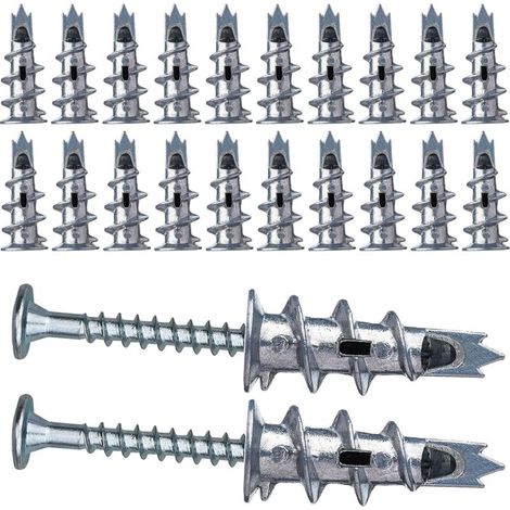 20 Jeux de Cheville Autoforeuse Placo, Chevilles à Visser pour Fixations de Plaques de Plâtre DIY - Alliage de Zinc (1/4)