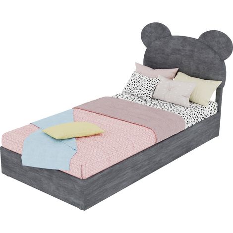 CHICFURN Lit rembourré gris avec tête de lit ludique et rangement 90 x 200 cm (1/5)