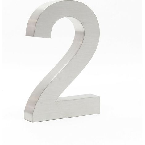 Plaque numéro de maison "2" acier fin 20 cm arial 3D matériel de montage (1/5)