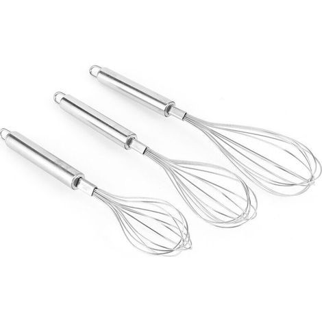 Batteur à Oeufs Ménage Oeuf Blanc Mousseur Outils de Cuisson Mélangeur Manuel Mélangeur Fouet à Oeufs Couleur Acier Inoxydable pour Magasin Mélangeur Cuisine 3 Pièces Batteur