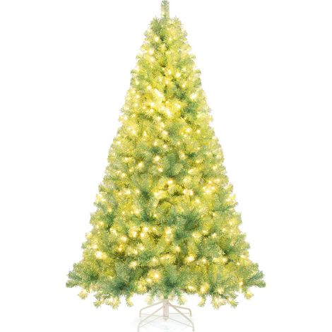 COSTWAY Albero di Natale 180/225 cm, Albero di Natale Preilluminato con 688/1300 Rami Folti, 250/550 Luci LED Bianco Caldo, 8 Modalità e Base, Decorazione Natalizia per Casa e Ufficio (Verde, 225 cm) (1/5)