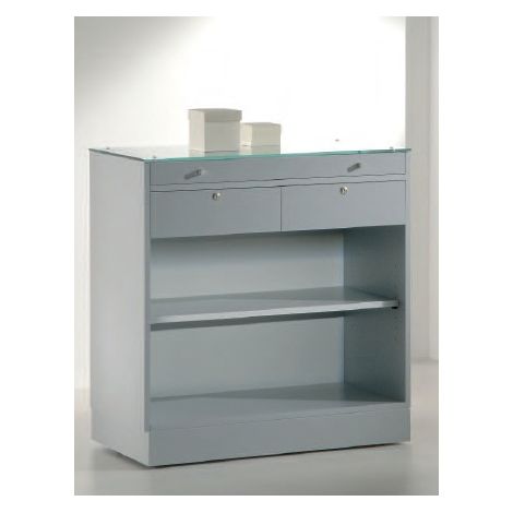 BANCO VENDITA CON 2 CASSETTI + 1 CASSETTO ESPOSITIVO L88xP46xH90 cm CRISTALLI TEMPERATI  made in Italy (1/3)