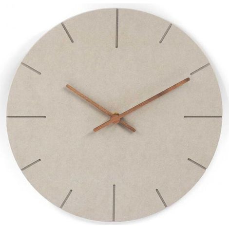 Horloge murale ronde 30 cm en MDF gris, style rétro moderne, aiguilles bois, mécanisme silencieux, design scandinave, décoration intérieure élégante (1/3)