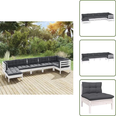 Cojines para muebles - vidaXL Muebles de jardín 8 pzas con cojines blanco madera de pino - Muebles de jardín modulares