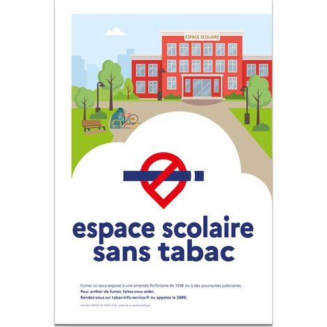 Panneau "Espace scolaire sans tabac" – Décret 2025-582 – ADHÉSIF – Format 15x21 cm – Signalétique obligatoire