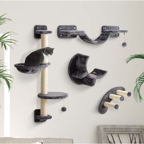 Árbol rascador de pared de 4 piezas con hamaca y puente, gris oscuro OKMYHOME (1/5)