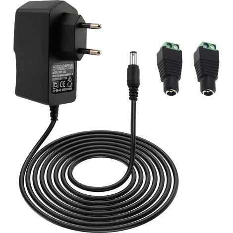 Adaptateur secteur universel 12 V 2 A AC/DC, transformateur 100-240 V vers 12 V 24 W, pour bande LED, caméra de sécurité, routeur, longueur 1 m, avec 2 prises CC (1/5)