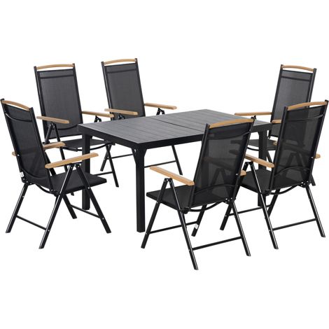 Faltbares Garten-Esstischset für 6 Personen aus schwarzem Aluminium MODENUIT (1/5)