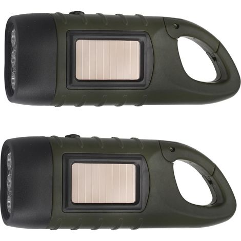 Lot de 2 lampes de poche à manivelle, Lot de 2 lampes de poche LED solaires, Lampe de poche Manivelle, LED rechargeable Étanche Torche dynamo de survie pour sports de plein air jaune (1/5)