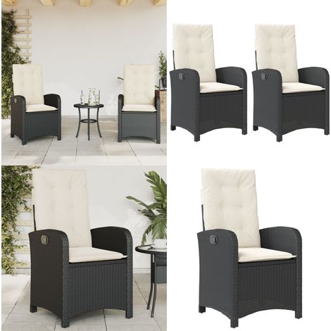 Chaises inclinables de jardin lot de 2 et coussins noir rotin - Chaise de jardin noir - Coussin de jardin (1/5)