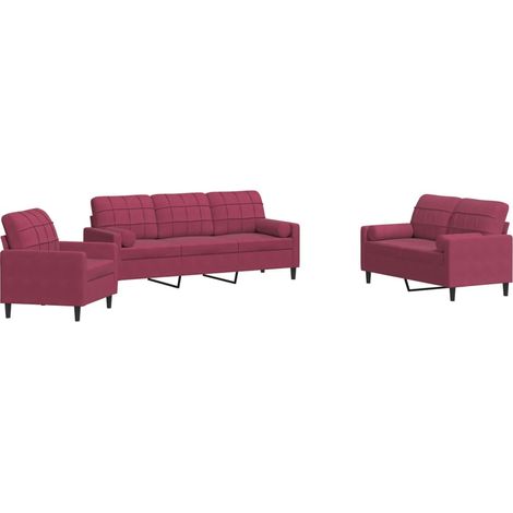 Maison Exclusive - Set di Divani 3 pz con Cuscini e Rinforzi Rosso Vino in Velluto