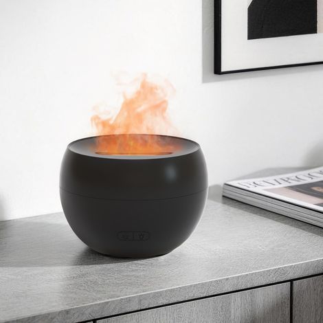 Essential Oil Diffuser, 150 ml Aromatherapy Diffuser with Flame Effect Light, Waterless Automatic Stop Protection, for Home, Office, Aroma Humidifier – Black (1/5)