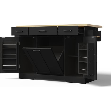 Isla de cocina móvil de MDF negro con encimera abatible 120 x 70 x 87 cm (1/5)