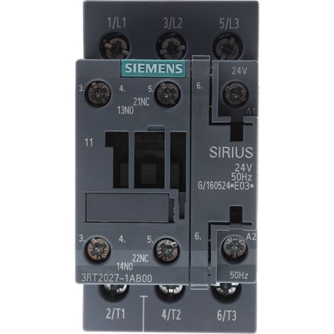 Contacteur Siemens série 3RT2, 3 pôles , 3NO, 32 A, 24 V c.a., 15 kW ( Prix pour 1 )