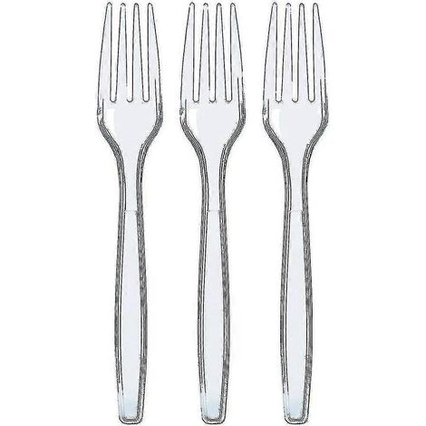 Couverts jetables en plastique transparent, ustensiles jetables (fourchettes) (1/4)