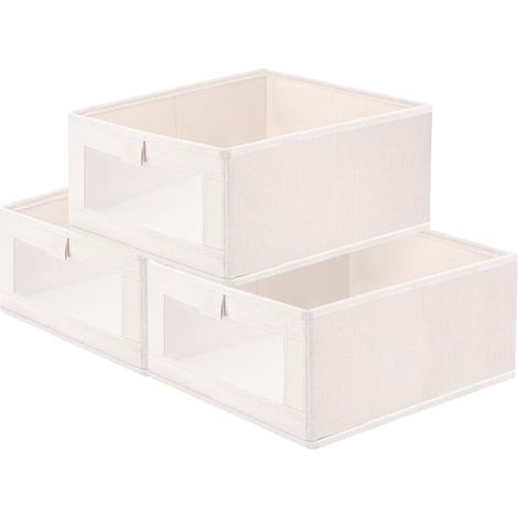 Lot de 3 Boîte de Rangement Wardrobe avec fenêtre transparente,Sans Couvercle Cube de rangement pliable,Boite Rangement Tissu,Sac de Rangement,Pour vêtements, jouets, livres,outils 40 x 27 x 17cm