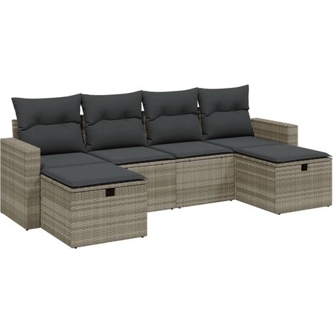 vidaXL Cuscino da giardino - Set Divano da Giardino 6pz con Cuscini Grigio Chiaro Polyrattan (1/4)
