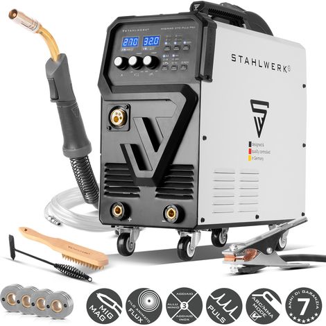 STAHLWERK Saldatrice 4-in-1 combinata MIG 270 Puls Pro – Saldatrice con funzione Pulse, 270 A, adatta per alluminio, avanzamento sinergico, 4 rulli, Lift-TIG & MMA