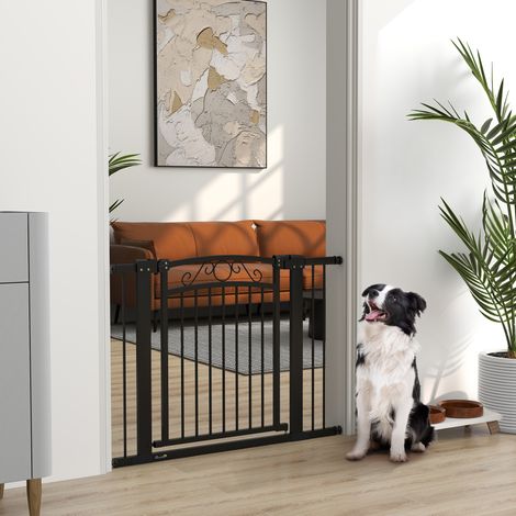 Porte Chien Largeur Réglable 76-104 Rallonges Double Serrure Animaux Compagnie Noire