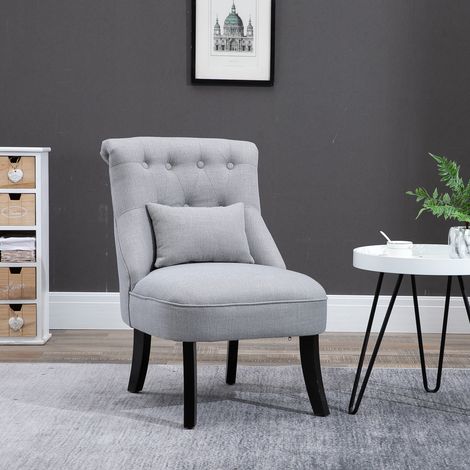 Fauteuil de salon rembourré avec coussin et pieds antidérapants, revêtement en tissu effet lin et bois, 52,5 x 69 x 77 cm, gris (1/5)