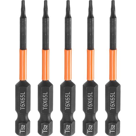 5Pcs Embout Tournevis Torx T6 1/4" Hex Shank Longueur 2.56"(65mm) (1/5)