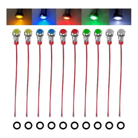 Voyants LED 6mm 12-24V, Indicateur Panneau Métal, Témoin d'Avertissement Étanche pour Véhicules, Bateaux, Voitures Miniatures, Télécommandées, Rouge, Orange, Bleu, Vert, Blanc (1/5)
