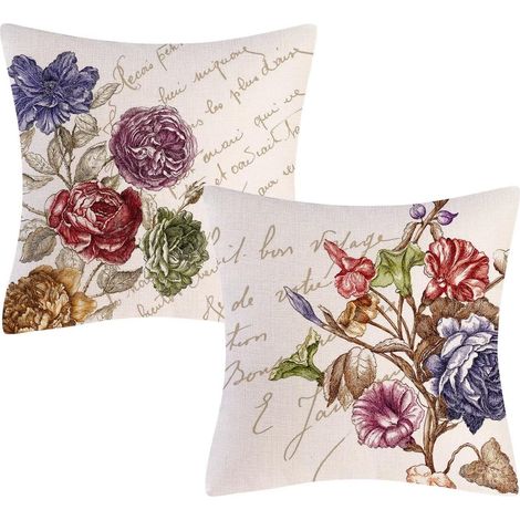 Vintage dense linen single-sided print throw pillowcase (45x 45cm) 2 pcs (1/3)