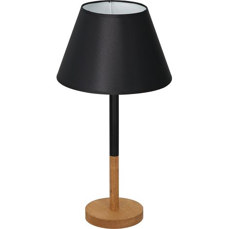 Lampe de table bois abat-jour noir conique E27 Luminex