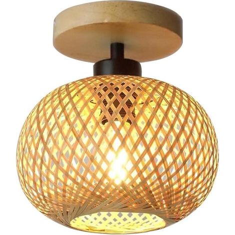 Plafonnier Boho en Rotin Tissé – Luminaire Plafond Style Naturel pour Chambre, Salon, Couloir, Cuisine et Entrée (Ampoule Non Incluse) (1/5)
