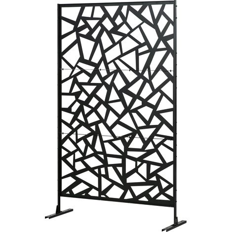 Panneau brise-vue balcon décoratif acier motif géométrique ajouré noir 122 x 45 x 198 cm