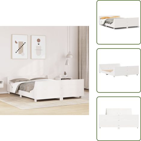 The Living Store Cadre de lit sans matelas blanc 150x200 cm bois de pin massif - Cadre De Lit - Lit Double - Lit En Bois - Bois De Pin - Tête De Lit