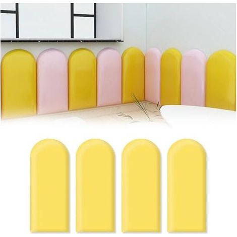 SIENTICE Panneaux muraux 3D, tapis muraux imperméables en PU, tête de lit anti-collision pour chambre d'enfant (jaune, 20 x 40 cm, 4 pièces) (1/5)