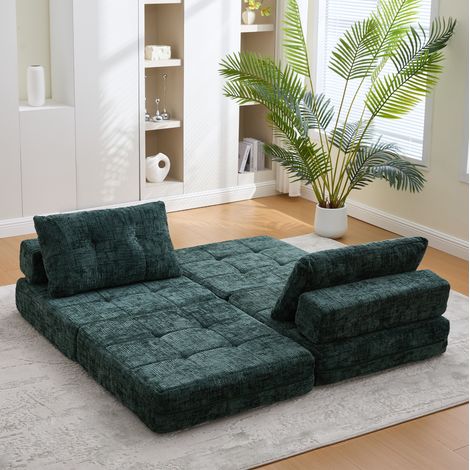 Canapé convertible pliable 79 x 180 x 18 cm, en chenille vert foncé, avec coussin DESVIAE (1/5)