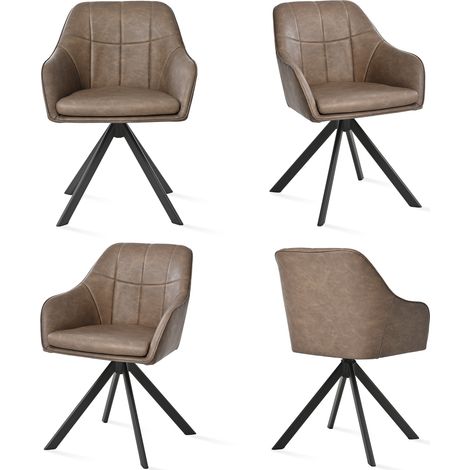 Goeurvant Chaises Pivotante Confortable avec Dossier Large et Accoudoirs Ergonomiques - Lot de 4 - Marron foncé (1/5)