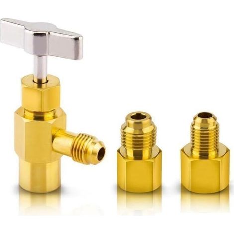 R134 Robinet à Réfrigérant Valve de Réfrigérant en Laiton pour Gaz Clim R134a Adaptateur R1234yf vers r134a pour Voiture ac Raccord Clim Auto R134a 1/4 Femelle et à 1/2 Mâle (1/5)
